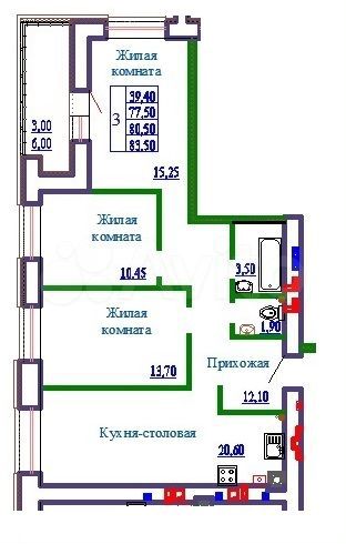 3-к. квартира, 83,5 м², 6/9 эт.