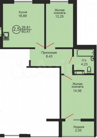 2-к. квартира, 60 м², 7/19 эт.