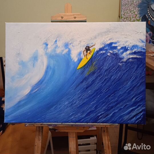 Картина маслом на холсте 50х70см, На гребне волны