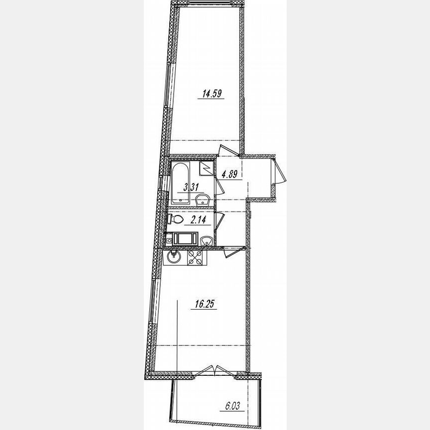 1-к. квартира, 43 м², 8/16 эт.