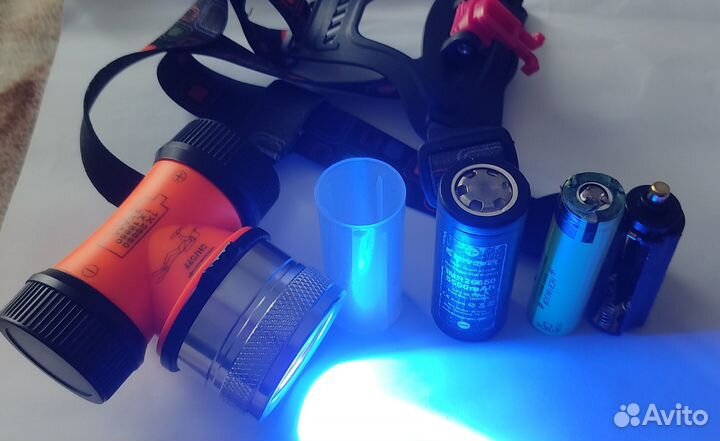 Мощный 2 режимный налобный ультрафиолетовый фонарь
