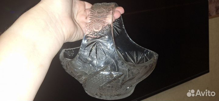 Хрустальная конфетница СССР с ручкой