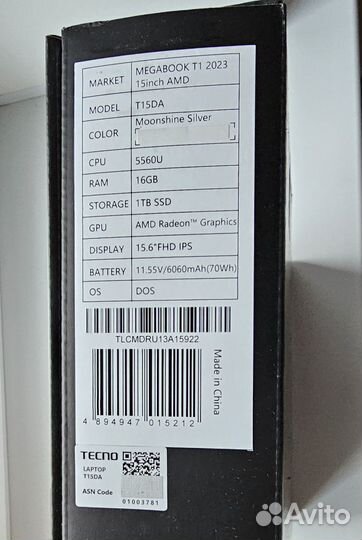 Tecno Megabook T1 r5 5560U 16Gb Ram 1 Tb ssd