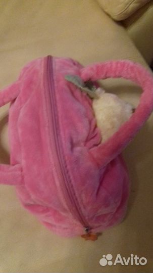 Детская розовая бархат сумочка с мордашкой Мишки
