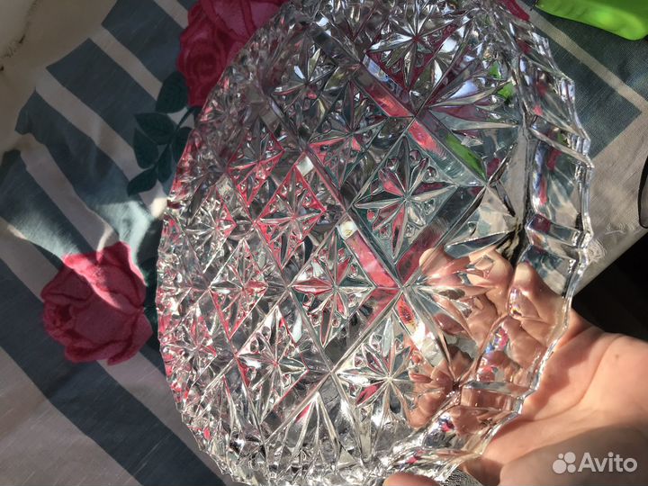 Хрустальный поднос блюдо СССР толстый