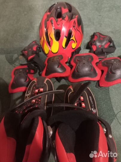 Детские коньки роликовые+защита б/у размер 35-38