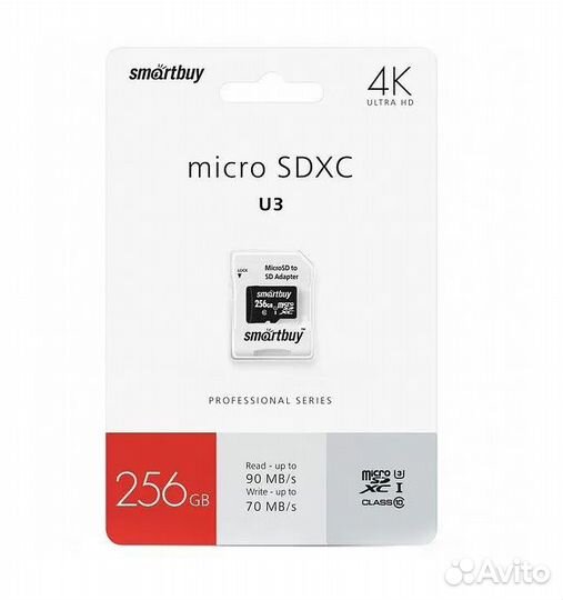 Micro SD 256GB SMART Buy class 10 Pro U3 с адаптер