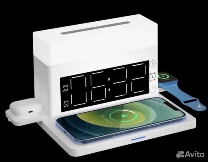 Беспроводная зарядка, ночник, будильник