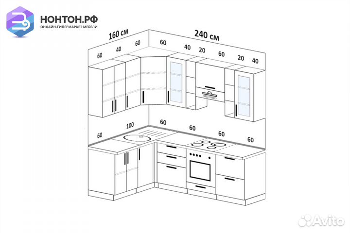 Кухня угловая Барселона 1.6 на 2.4 м белое дерево