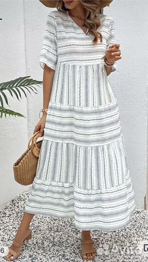 Платье колокольчик 48, белый, синий