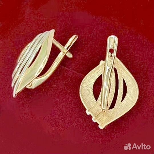 Золотые серьги 585 пробы комбинированные