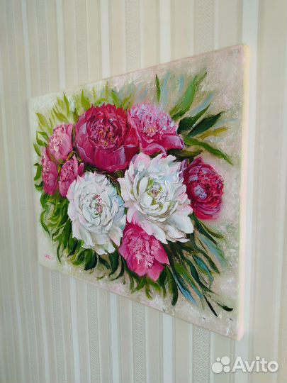 Картина маслом на холсте пионы ручная работа