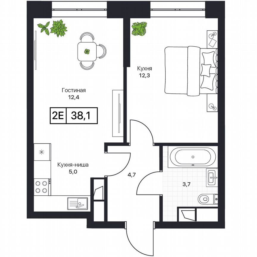 1-к. квартира, 38,1 м², 5/17 эт.