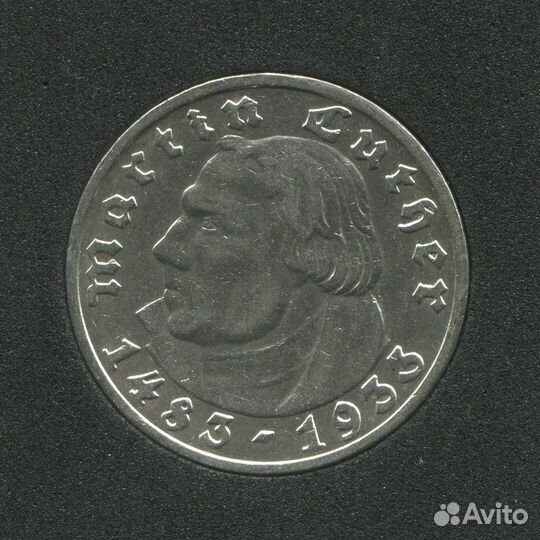 5 марок. Германия 1933 г. Мартин Лютер