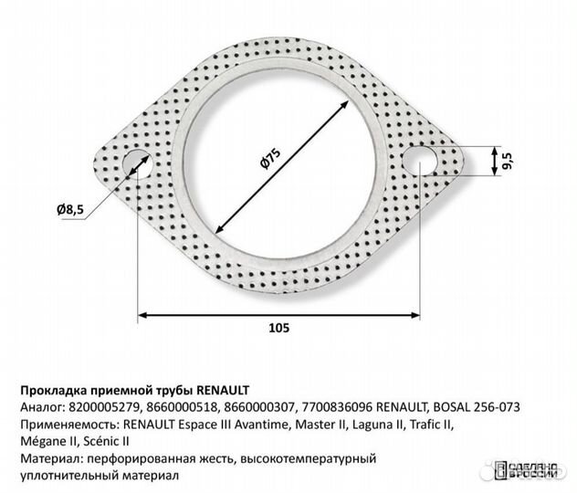 Прокладка приемной трубы Renault