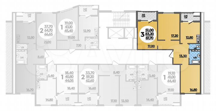 3-к. квартира, 87,7 м², 7/16 эт.