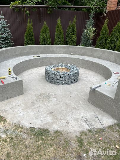 Кострище из камня габионы