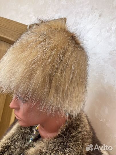 Шапка зимняя меховая (лиса)женская - вязанная