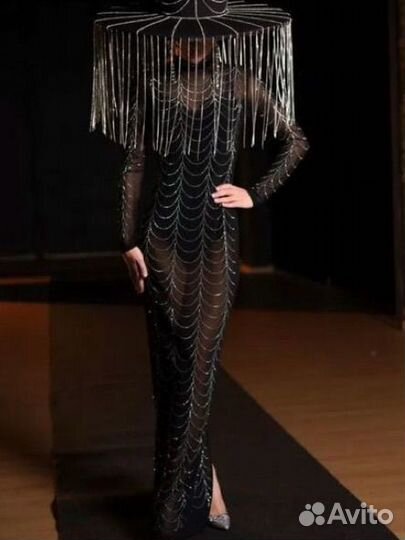 Сетчатое платье в стразах