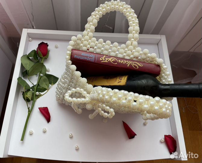 Cумка из бусин шамбала и жемчуг