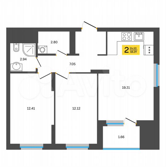2-к. квартира, 58,3 м², 11/18 эт.