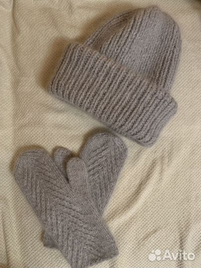 Шапка и варежки из пуха норки