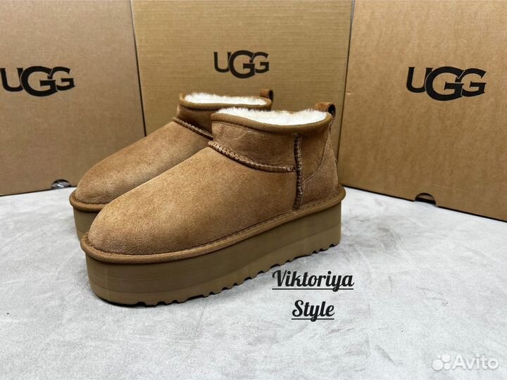 Угги UGG ultra mini platform chestnat