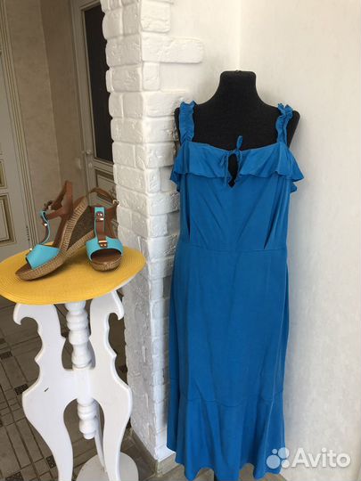 Бирюзовый сарафан р50 с босоножками р39