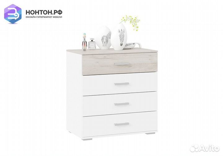 Комод Арчи белый текстура / дуб крафт серый