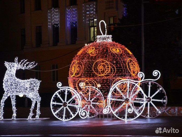 Светящиеся новогодние фигуры, уличные инсталляции