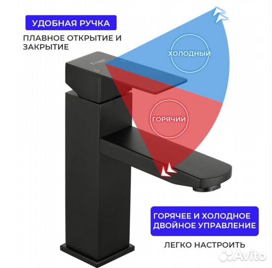 Смеситель для раковины чёрный (кран)