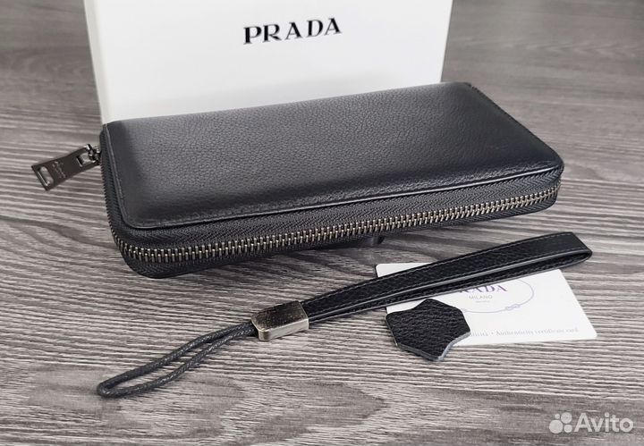 Мужской кожаный клатч кошелёк Prada black новый