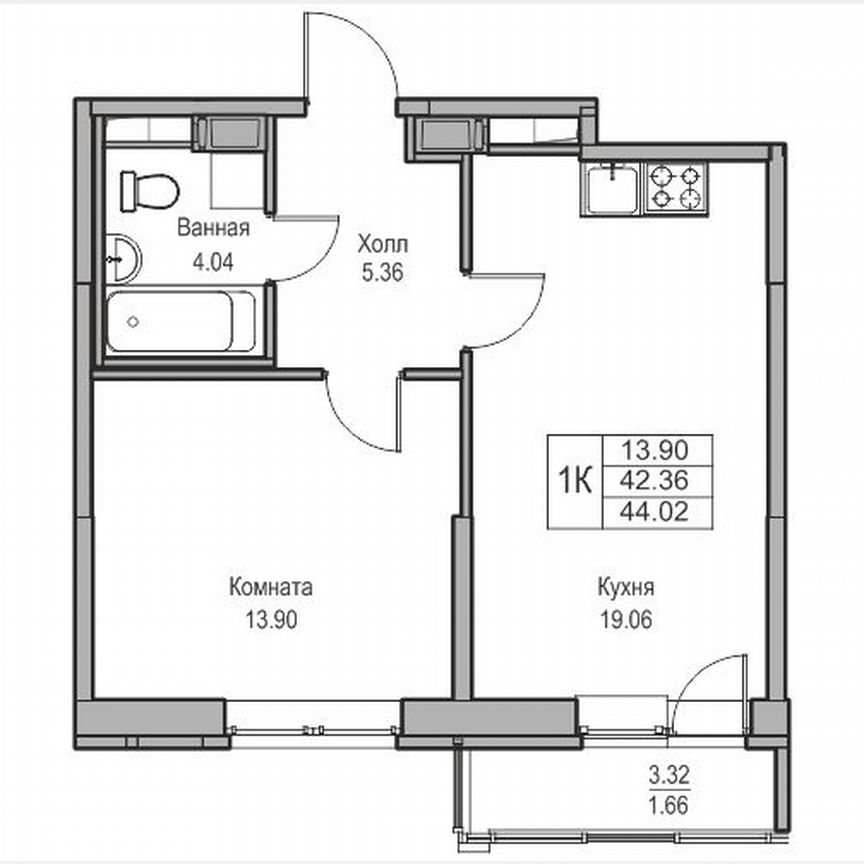 1-к. квартира, 44 м², 7/23 эт.