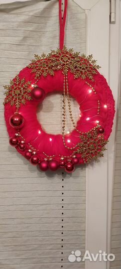 Новогодний венок из пряжи