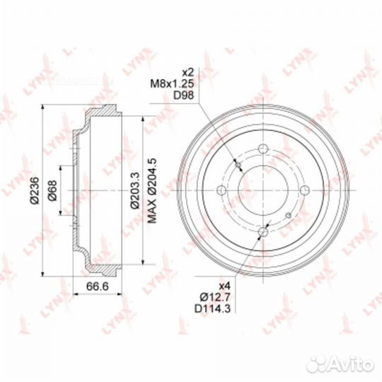 Lynxauto BM-1114 Барабан тормозной (203x43) зад пр
