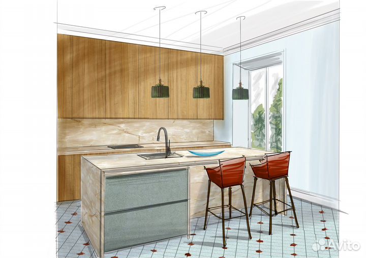 Интерьерные скетчи на заказ