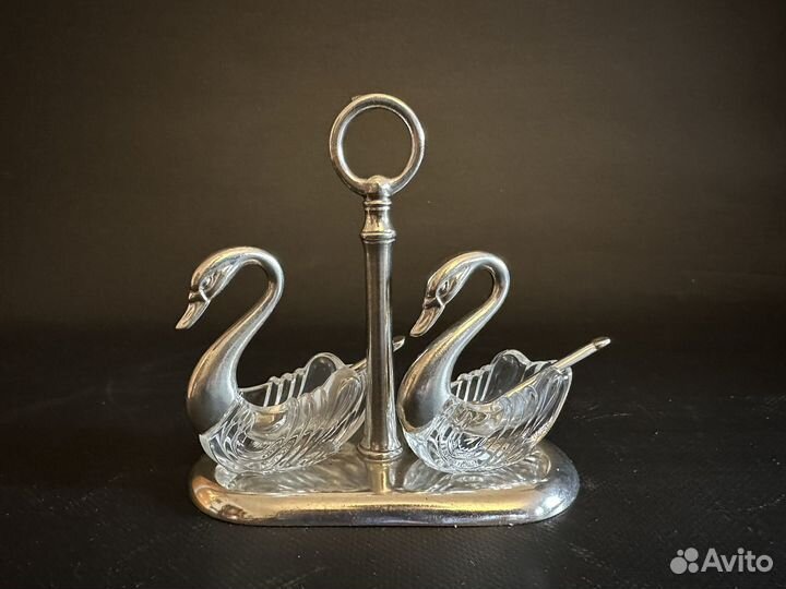 Набор для специй Лебеди, кобальт, подсвечник