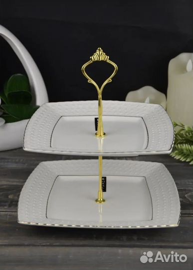 Блюдо ваза этажерка двухъярусная Коралл