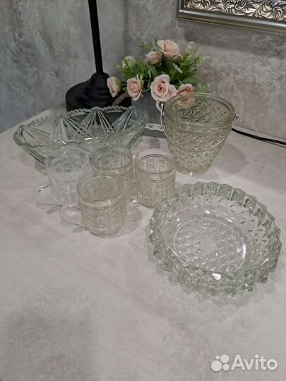 Хрустальные кружки,сахарница,салатник СССР