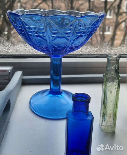 Подсвечники, стекло ссср, синее стекло