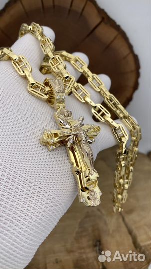 Золотая цепь и крест 750 пробы