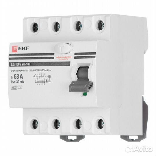 Узо EKF PROxima вд-100 63А 30 мА 4P тип ас 4,5 кА (elcb-4-63-30-em-pro)