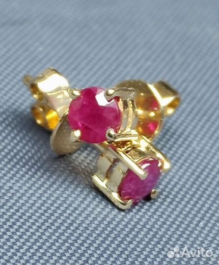 Золотые пусеты 585 пробы с рубинами