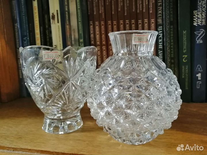 Хрустальнаые конфетница, ваза, салатник