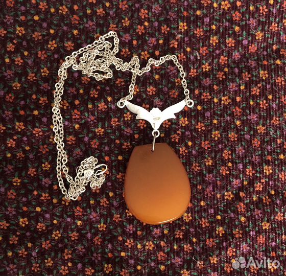 Колье серебро СССР с медовым янтарем