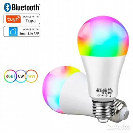 Умная Светодиодная RGB, CCT-лампа 220 В E27, tyua