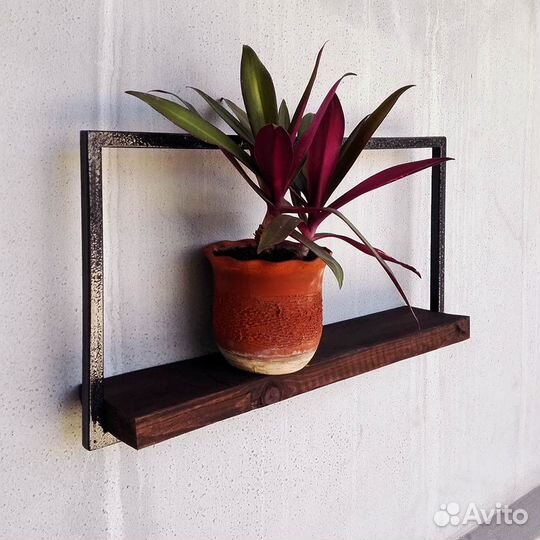 Полка навесная. Дерево - металл. Лофт