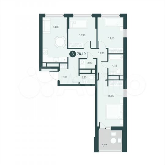 3-к. квартира, 78,2 м², 7/14 эт.