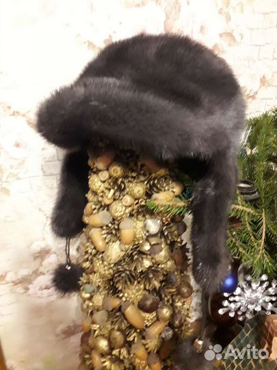Шапка ушанка из норки цвета графита