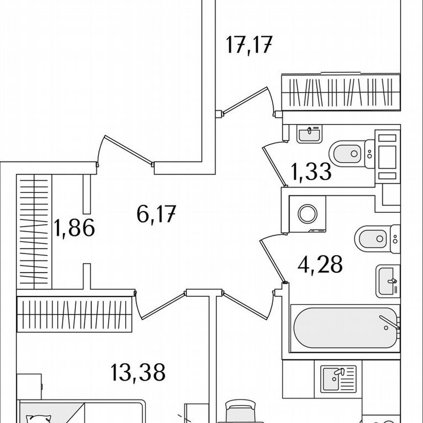 2-к. квартира, 62,1 м², 7/17 эт.